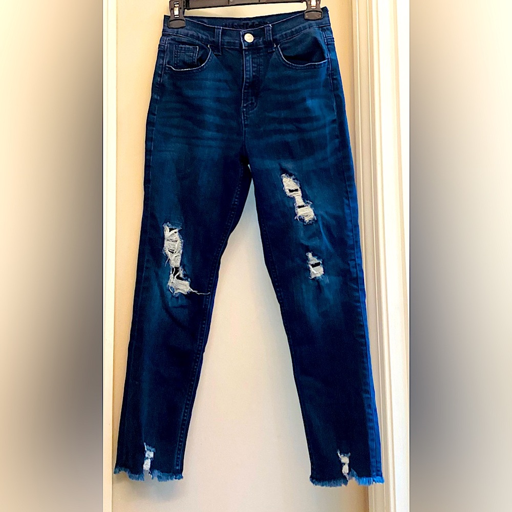 Girls Justice Dark Blue Distressed Jeans size 12. Bundle Deals